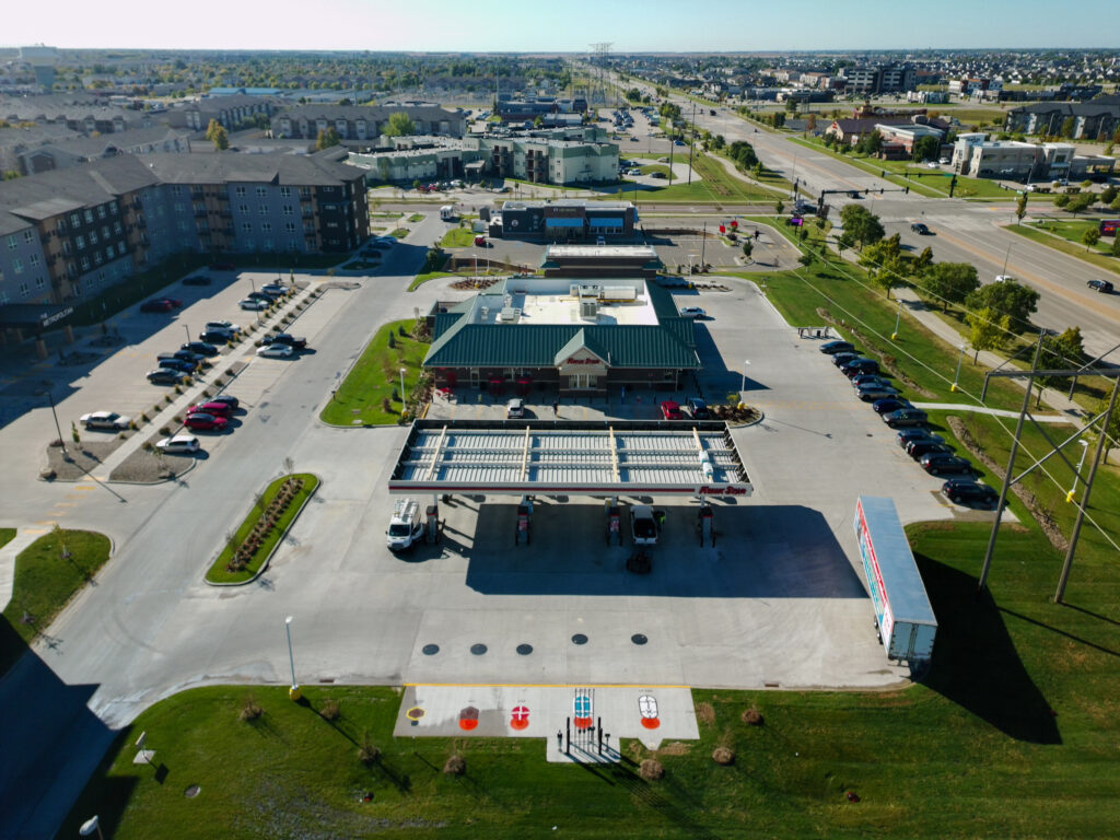 Aerial view showing fuel canopy at the Kwik Star on 45th Street in Fargo