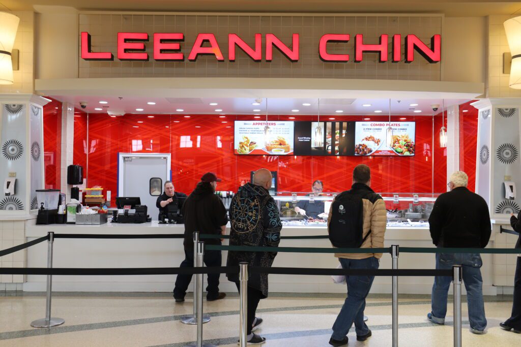 A line begins to form during lunch at Leeann Chin in Fargo