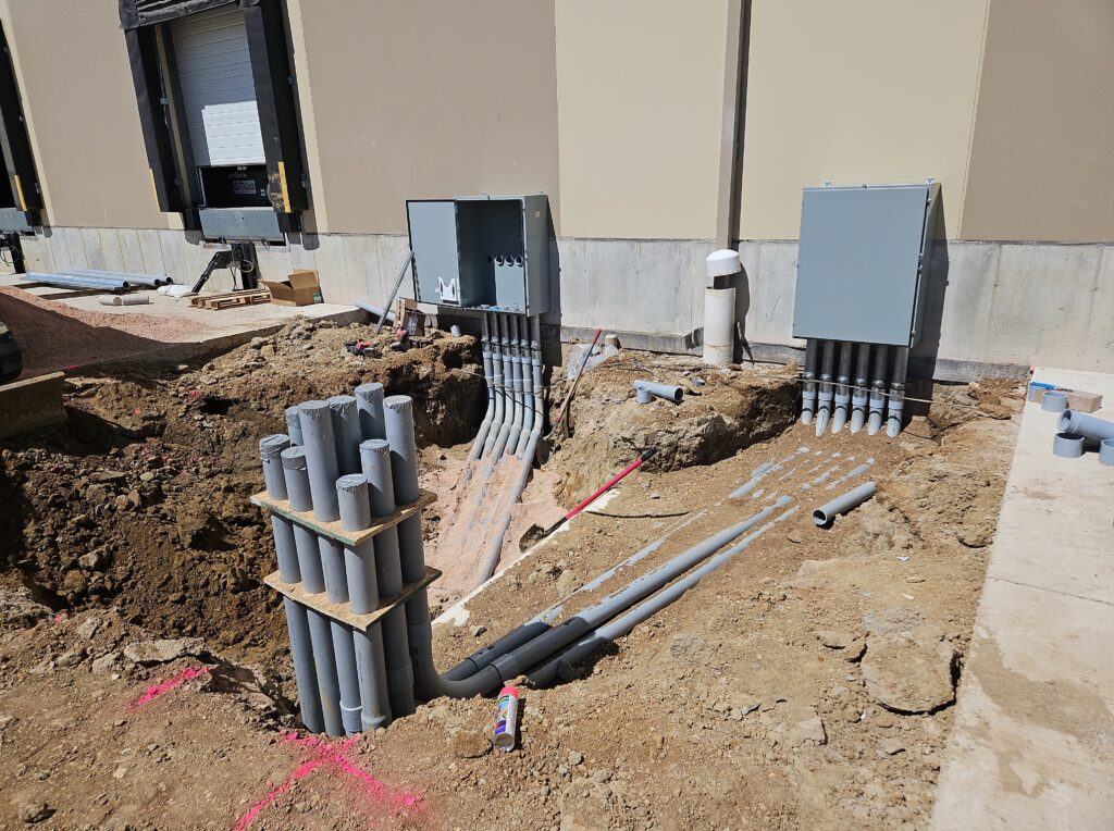 Conduit running from outside to inside the new DeGeest facility in Sioux Falls, SD