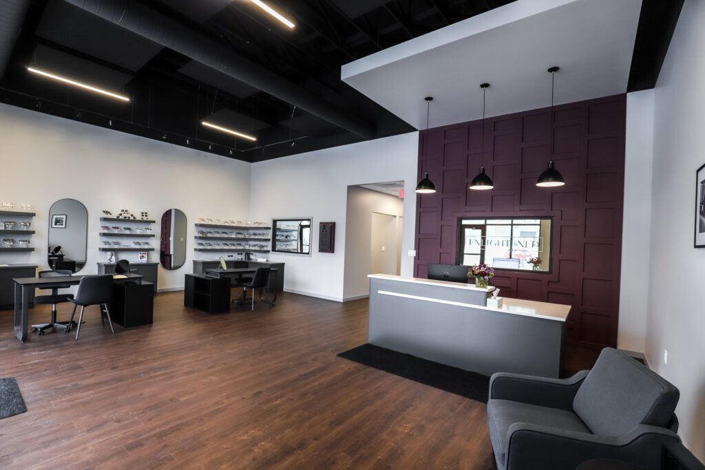 Reception and retail space at Enlightened Eyecare in South Fargo
