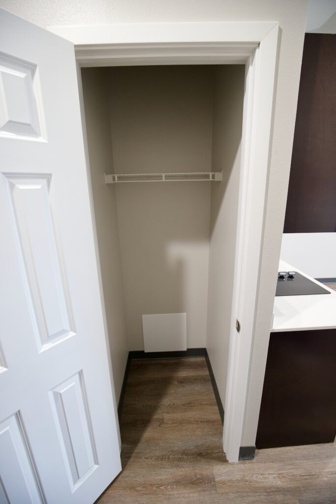 Updated storage in the studio apartment at Dakota Park