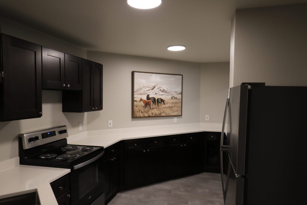 Updated community room kitchen at Dakota Park