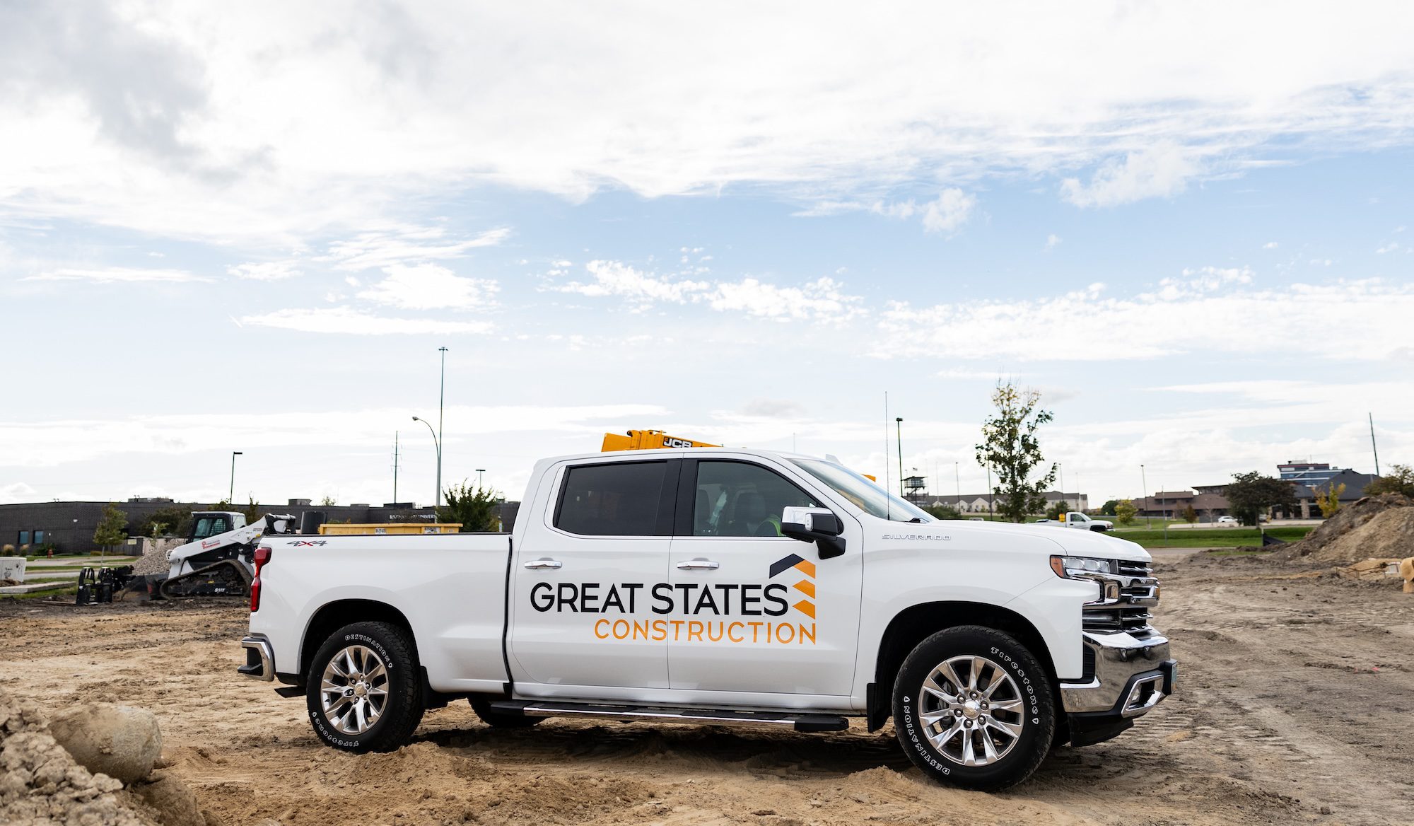 Great States Construction truck on construction site of the Teddy in Fargo
