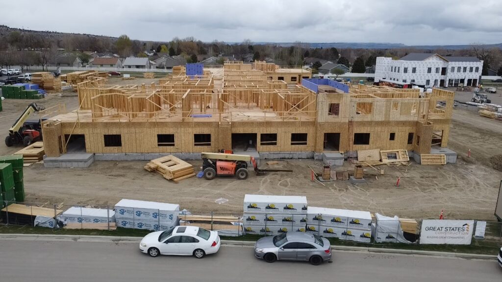 Second floor framing is underway at Village Cooperative in Billings, MT