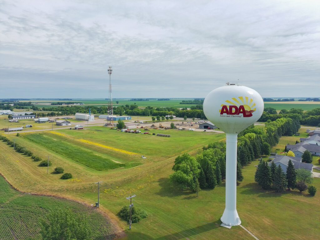 Ada, Minnesota water tower overlooks the Municipal Complex jobsite
