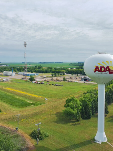 Ada, Minnesota water tower overlooks the Municipal Complex jobsite