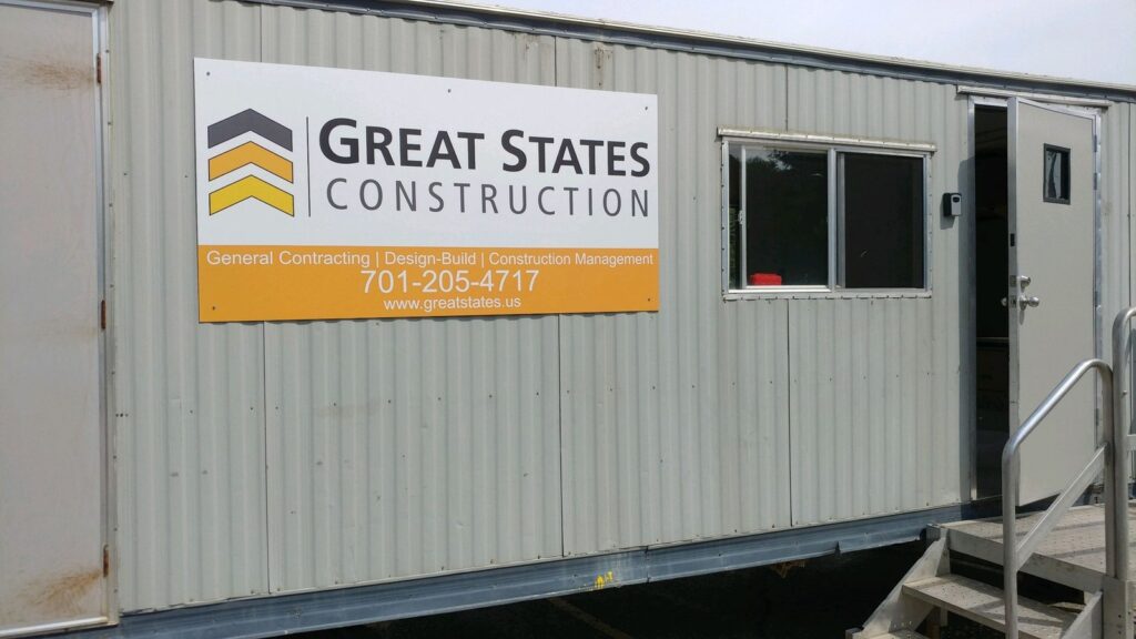 Great States Construction job site trailer with the original company logo